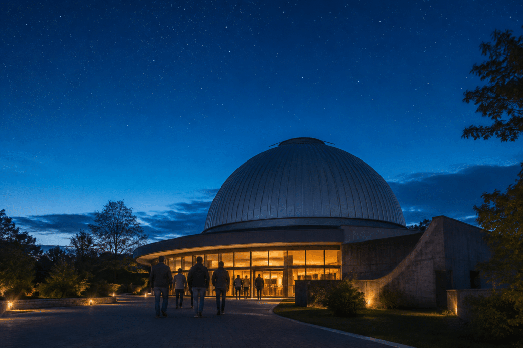 Planetarium unter einem klaren Sternenhimmel in NRW